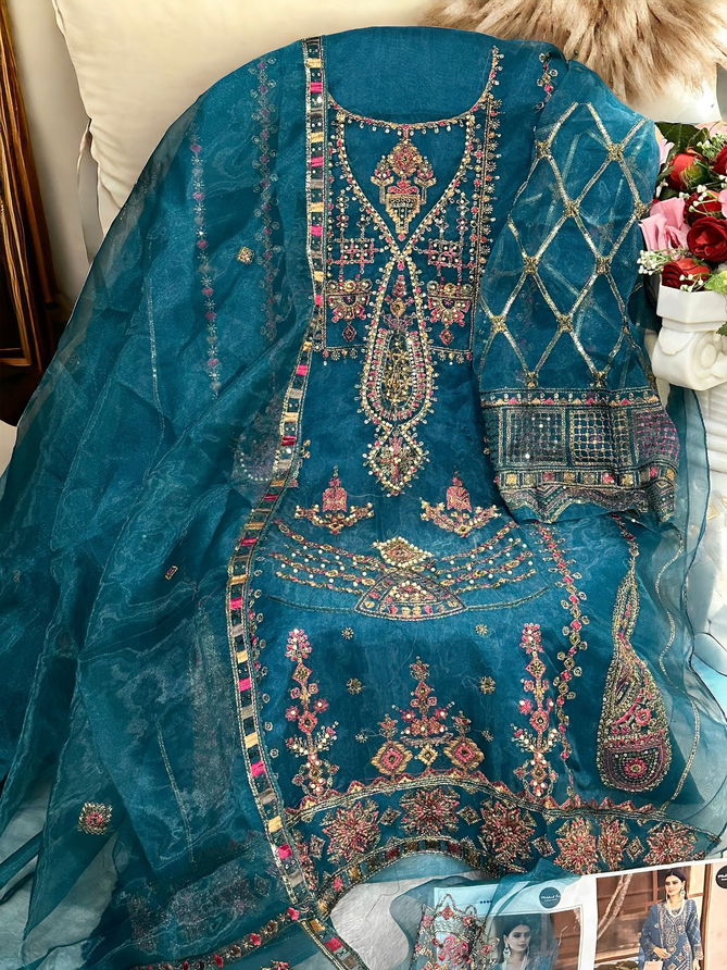 1233 E To H Mehboob Tex Embroidery Organza Pakistani Suits Wholesale Suppliers In India
